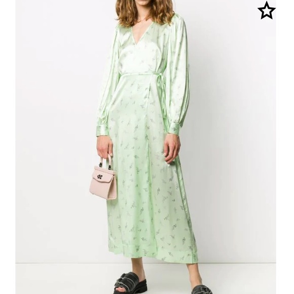 GANNI floral-print silk-satin wrap dress EU 34/US2 - Picture 2 of 6